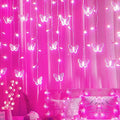 Butterfly Curtain Fairy Lights USB Plug in120 LED 8 Modes 20FT Firefly Twinkle Icicle String Lights with Remote Timer Waterproof Copper Wire for Bedroom Patio Christmas Wedding Party Dorm(Pink)