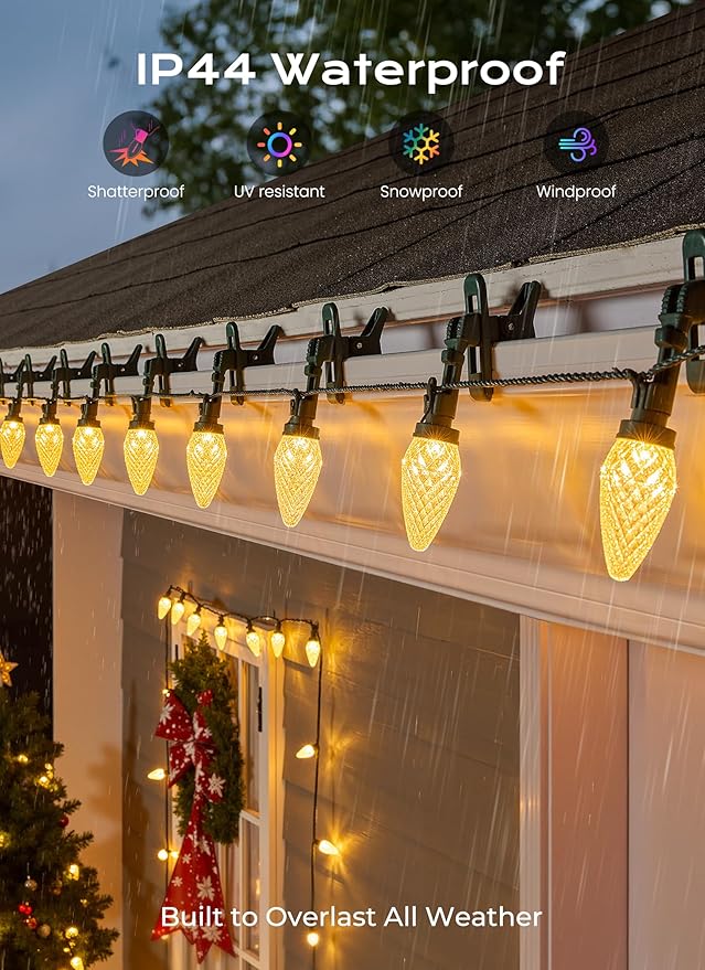 C9 Christmas Lights Outdoor 72 FT 110 LED C9 String Lights 8 Modes &amp Timer Connectable Waterproof for Christmas Tree Light Indoor Outdoor Roofline Patio Outside Garden Yard Xmas Decor Warm Whit