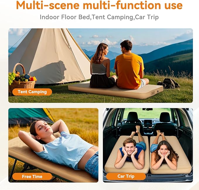 Self Inflating Sleeping Pad with Electric Pump 4 Ultra-Thick Memory Foam Single Sleeping Mats Easy Inflate&amp Deflate 9.5 R-Value Insulated Camping Mattress Pad for Camping Travel (Khaki)