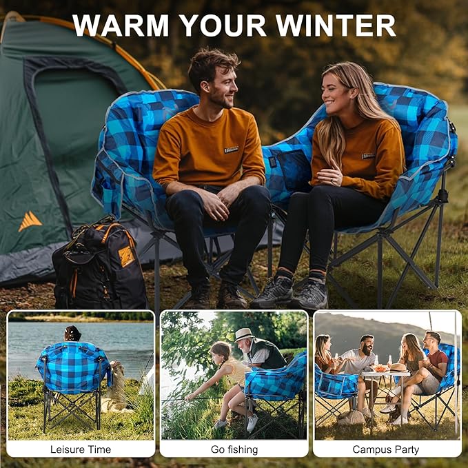 ABORON Oversized Heated Camping Chair Portable Folding Recliner with 3 Heat Settings Heavy-Duty Fully Padded Chair Supports Up to 500 lbs Ideal for Outdoor Adventures