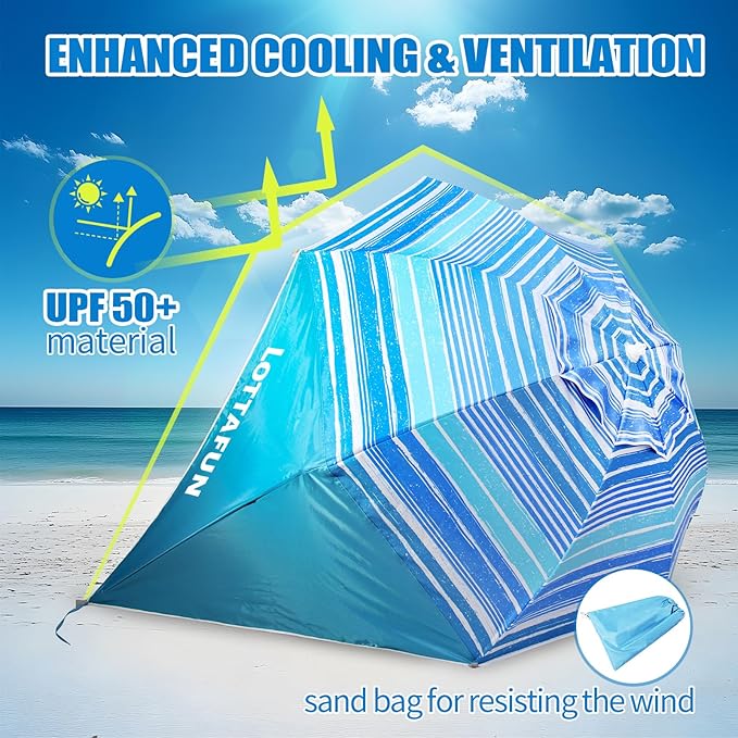 Beach Shelter Umbrella Premiere UPF 50+ Umbrella Shelter for Sun and Rain Protection for Adult (10-FootBlue Stripe)
