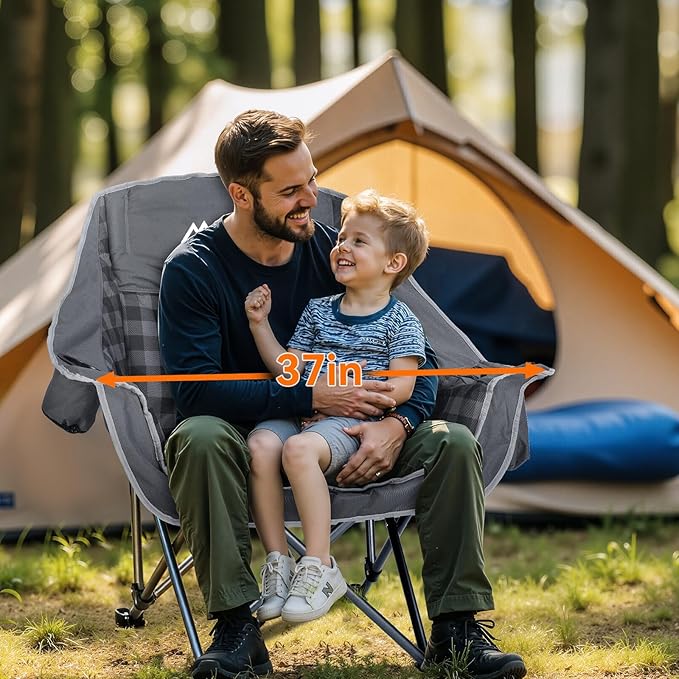 2 Pack Camping Chairs Oversized Padded Camping Chair Heavy-Duty Foldable Camping Chairs with Cup Holder and Cooler Bag Portable Lawn Chair for Sports Outdoors-Support 450LBS Grey