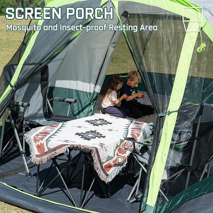 6/8 Person Large Waterproof Family Tents for Camping Screened Camping Tent with Screen Porch Bug-Free Relaxation &amp Easy Setup Includes Rainfly &amp Carry Bag