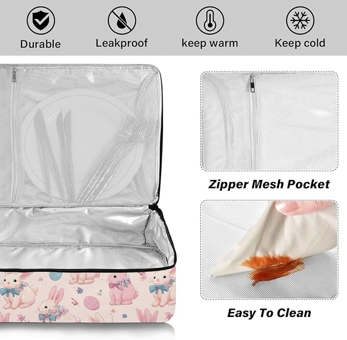 Casserole Carrier Lovely BunniesInsulated Casserole Carrier for Hot or Cold Food Thermal Lunch Tote for Potluck Parties Picnic Beach Fits 9 x 13 Inches Baking Dish