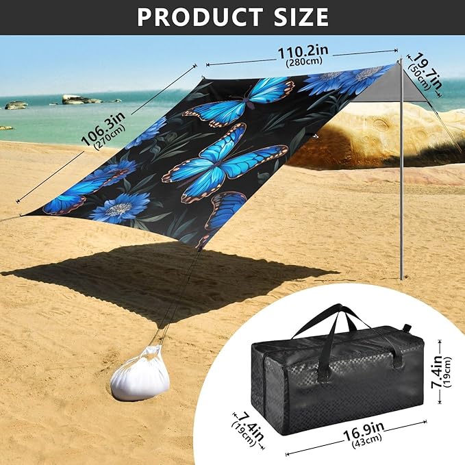 Butterfly Flowers FloralCamping Sun Shelters 9.2 x 10.5 FT Beach Canopy Tent Sun Shade with Carrying Bag for Camping Trips Fishing Backyard Fun or Picnics 21341679
