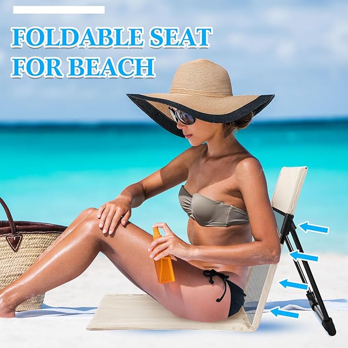Karenhi 4 Pcs Foldable Poolside Chairs Portable Beach Chair Folding Seat for Edge of Pool Provide Back Support with Carry Bag for Adults Traveling Camping Picnic Lawn(Beige26.8 InchMesh Style)