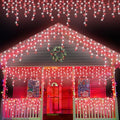 QITONG Red and White Icicle Lights for Outside 33ft 400 LED String Light with 8 Modes Clear Wire Connectable Icicle Christmas Lights Indoor Plug in