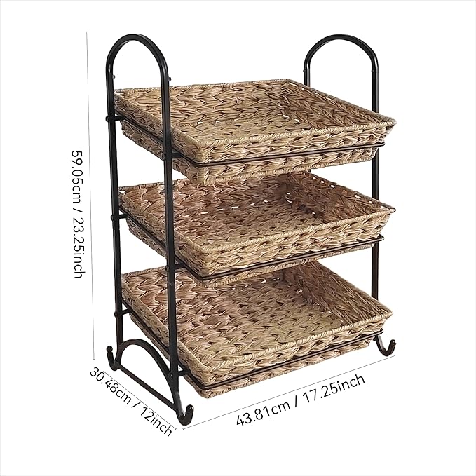 Stackable Candy Display Rack with Rattan |Stackable Candy Organizer|Multi-Function Snack Rack&ampShelf for Chips |Perfect Display Solution for Stores (Brown Large)