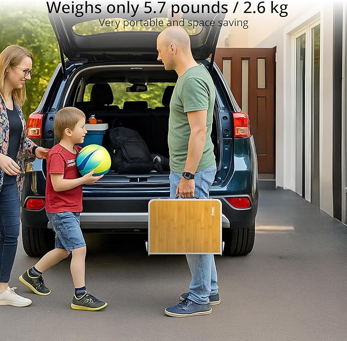 Anbte 2ft Camping Table Foldable 3 Adjustable Heights High 27.5 Aluminum Small Folding Table with Carrying Handle Portable for Outdoor Indoor Picnic Beach BBQ Travel 24 x 16 Light Oak Grain