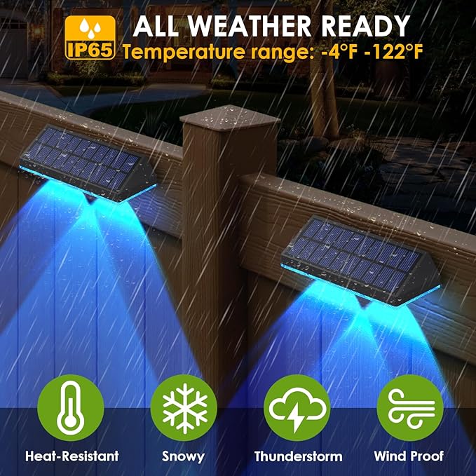 Solar Fence Lights Outdoor - Warm White &amp RGB 6 Color Dusk to Dawn Solar Deck Light Solar Lights Outdoor IP65 Waterproof Garden Lights for Outside/Backyard/Railing/Step/Patio/Wall (12 pack)