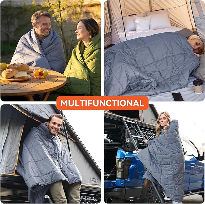 Multifunctional Camping Blanket Ultralight Wearable Travel BlanketIndoor Sofa BlanketOutdoor Portable nap BlanketCamping Quilt with Snap Buttons for Outdoor HikingCamping -Gray
