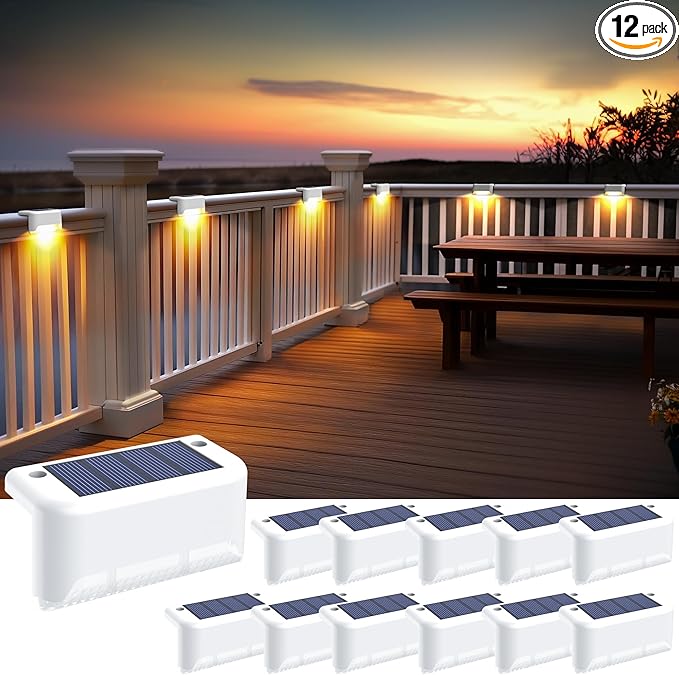 SOLPEX Solar Step Lights Outdoor 12 Pack Warm White LED Deck Lights for Stair Balcony Railing Front Porch Yard Garden and Patio Decor