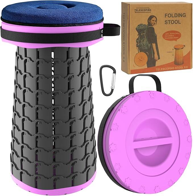 ALEVMOOM Upgraded XXL Collapsible Stool with Cushion 19.71000lbs Max WeightWider &amp Taller Pop Up Seat Heavy Duty Portable Retractable Folding Chair or Travel Foot Rest for Camping &amp Outdoo