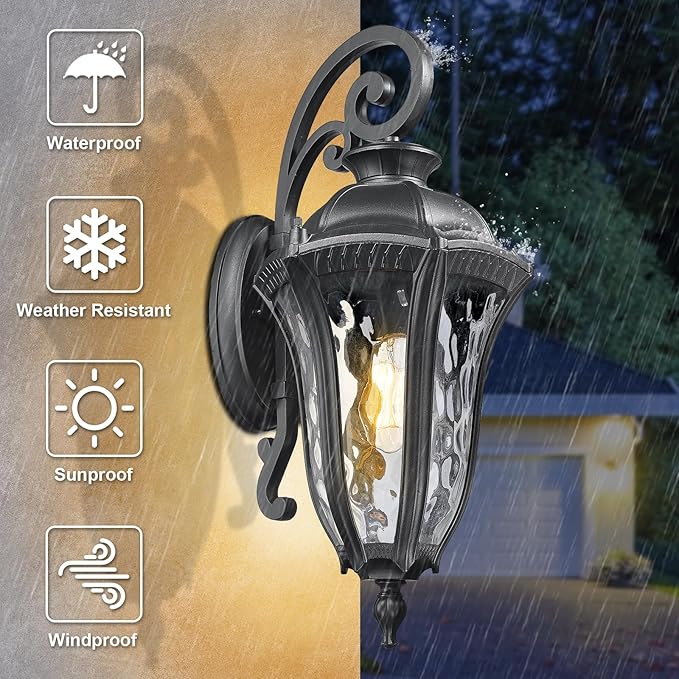 Outdoor Wall Lights for House 26 Inch Large Modern Outdoor Wall Sconce with Water Ripple Glass Aluminum Anti-Rust Exterior Lighting Latern for Home Garden Halway Garage Patio