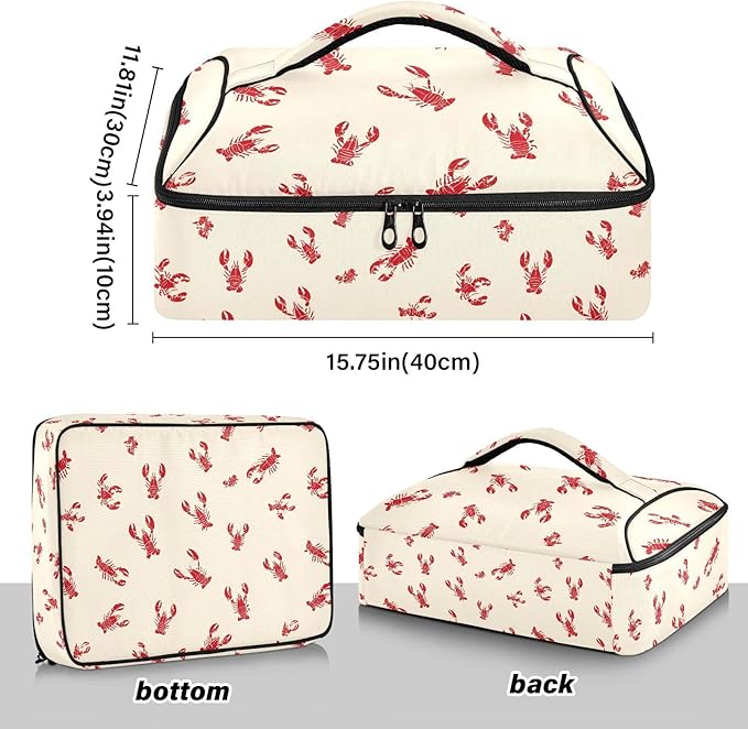 Casserole Carrier Red LobsterInsulated Casserole Carrier for Hot or Cold Food Thermal Lunch Tote for Potluck Parties Picnic Beach Fits 9 x 13 Inches Baking Dish