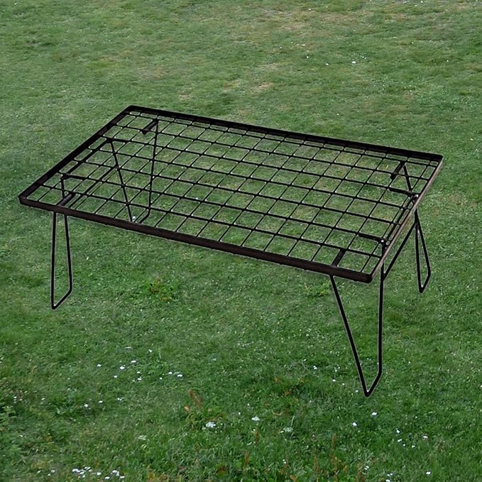 Portable Folding Table with Multifunctional Campfire Grill Storage Rack for Outdoor Patio Hiking Barbecue Picnic