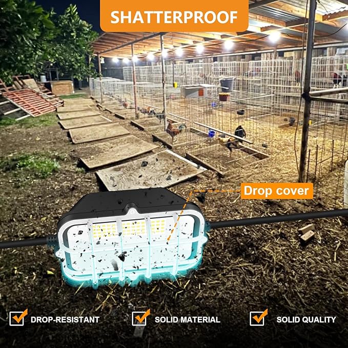 100ft LED Construction String Lights 150W 15000LM Waterproof IP67 Led String Work Lights Construction Temporary Lights (100ft-10lights).