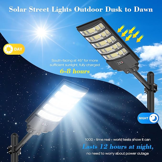 10000W Solar Street Lights Outdoor Super Bright Solar Lights Outdoor Waterproof with Motion Sensor IP66 Solar Flood Security Lights with Remote Control for Yard Driveway Parking LotStadium