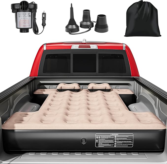 YITAHOME Truck Bed Air Mattress for 5.5-5.8 ft Full-Size Short Truck Beds Inflatable Car Mattress Bed with Pump Pillows Carry Bag &amp Repair Kit for Outdoor Travel Camping (Black&ampBrown)