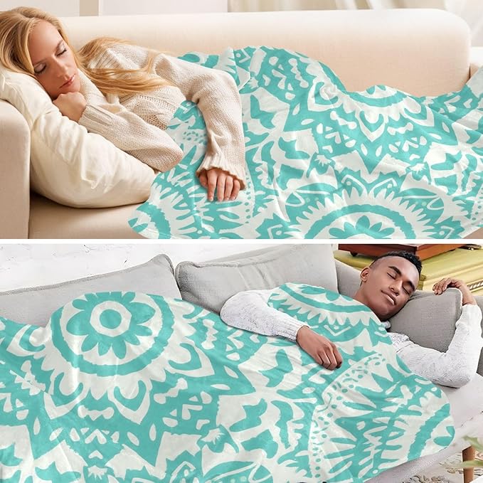 Soft Throw Blanket Boho Mint Green Vintage Flowers Women's Blanket 50'' x 70''