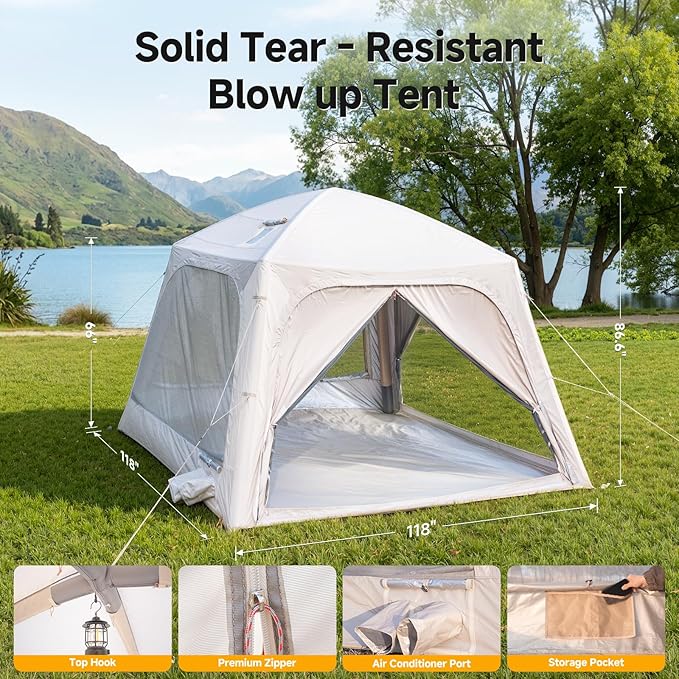 Inflatable Blow Up Tents for CampingWaterproof Oxford Hot Tent with Manual PumpSpacious Easy Setup Inflatable Camping Air Tent for Family Glamping