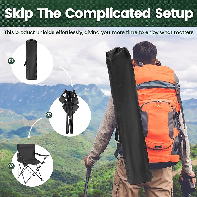 2 Pack Camping Chairs -Lightweight and Supportive Chairs for Adult and Lightweight Individuals - Compact Durable and Portable - Ideal for Camping Hiking Beach and Picnics -Carry Bag