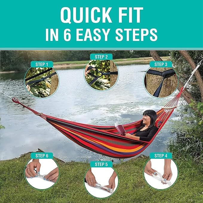 Camping hammocks Single Camping Hammock 450lbs Durable Canvas Fabric with Two Anti Roll Balance Beam and Sturdy Metal Knot Tree Straps for Backpacking Travel Beach Backyard + Travel Bag