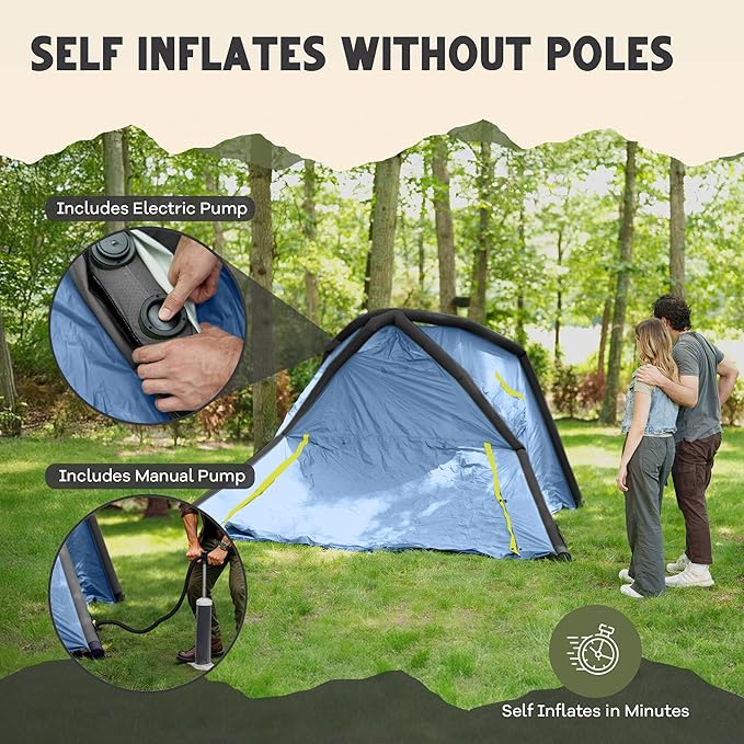 CloudCamp Inflatable Tents for Camping- 6 People Waterproof Oxford Fabric(210D) Quick Setup Air Tent with Manual &amp Battery Pump UV Protection 4-Season Inflatable Tent