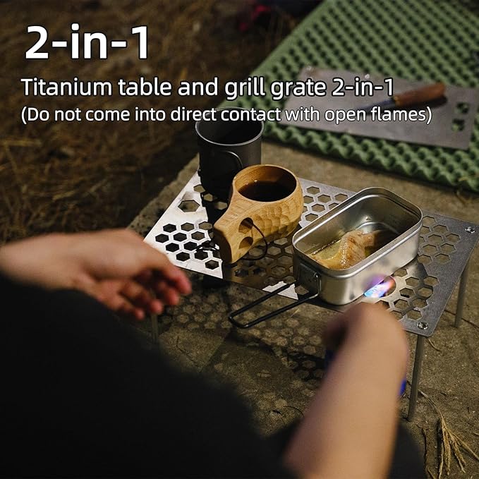 BT200 Ultralight Camping Table Titanium 2-in-1 Folding Design Lightweight and Portable Ultralight Backpacking Table for Solo Camping
