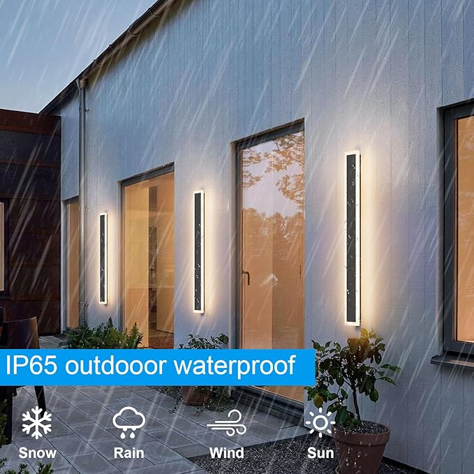Tipace Modern LED Outdoor Sconce 31.5IN 24W Black Exterior Wall Light Fixture 2pack Long Outdoor Wall-Mounted Lamp Fixture with Frosted Acrylic for PatioPorchCourtyard (3000K)