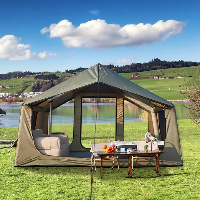YOLENY 4-6 Person Glamping Tent with Clear Skylight Pump &amp Stove Jack 97 SFT Spacious Large Tents for Outdoor Camping 4 Season Water-Resistant