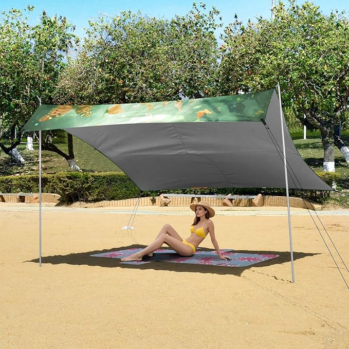 ALAZA Butterfly Romantic Beach Tent Sun Shelter UPF50+ Protection Beach Shade Canopy w/ 4 Sandbags for Outdoor Camping Fishing Backyard Fun Picnic 10x9 ft