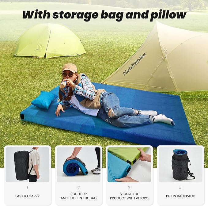 Memory Foam Camping Pad Camping Sleeping Pad Camping Mattress Pad with Pillow &amp Travel Bag Portable Floor Mat Roll Up for Guest Adults Side Sleepers Indoor Outdoor Travel