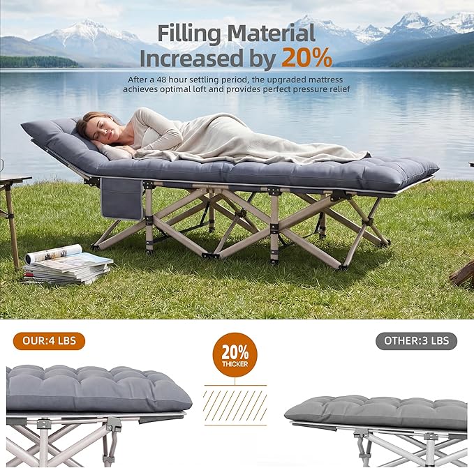 Camping Cot for Adults Heavy Duty Folding Sleeping Cot with Carry Bag Portable Camp Bed with Double Layer 1200D Oxford Fabric 10 Support Legs Travel Cot for Camping Beach Tent Home Office
