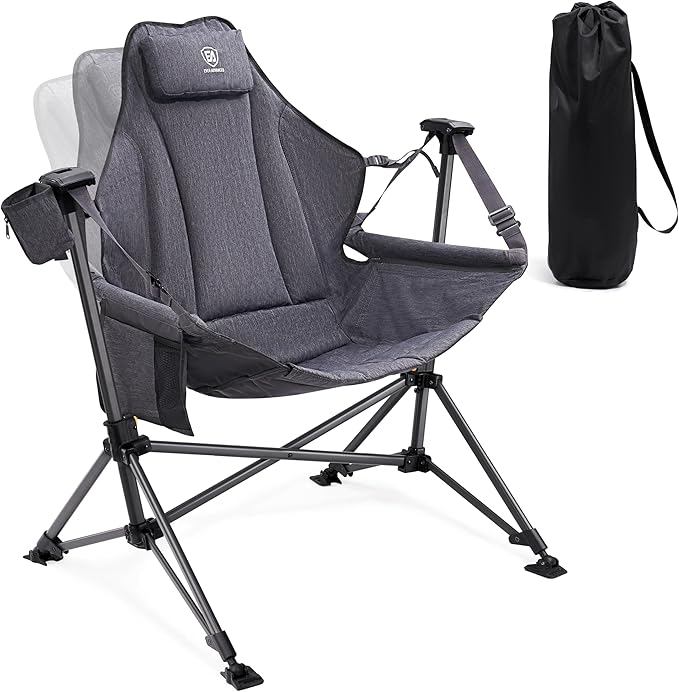 EVER ADVANCED Padded Hammock Camping Chair Oversized Heavy Duty Swing Chair with Detachable Cup Holder Portable Folding Rocking Camping Chair Support Up to 400lbs
