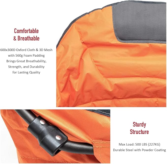 SUNNYFEEL Oversized Camping Chair Heavy Duty 500 LBS Portable Folding Chairs Orange Large Sofa Chair for Beach Trip Picnic Lawn Outdoor Camp Chair for Adults &amp Carry Bag