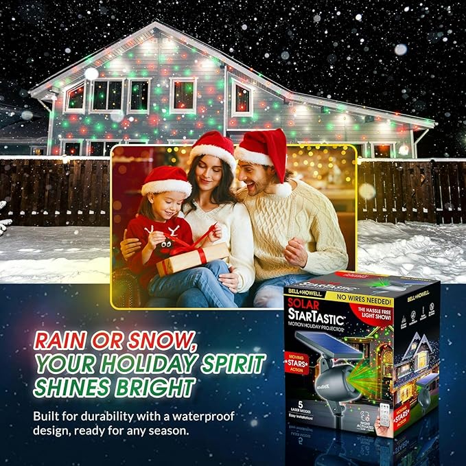 STARTASTIC Solar Christmas Light Show Projector - Laser Outdoor Christmas Projector Lights Covers 600 Sq Ft Wireless with Remote Control Waterproof 5 Modes for House Yard Holiday Party
