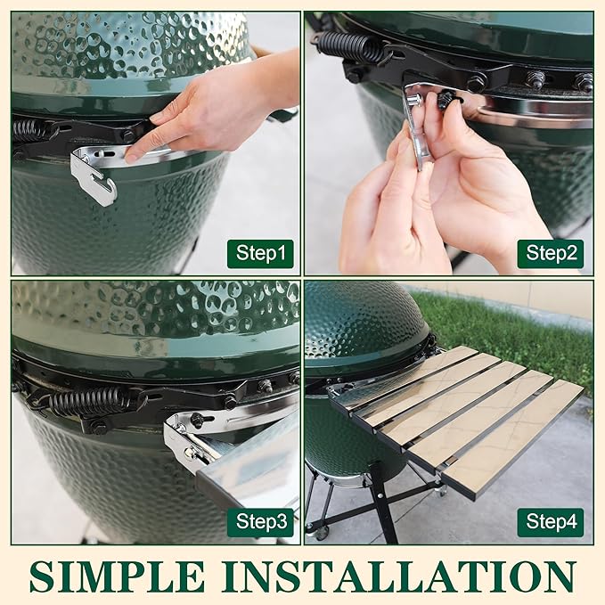 Stainless Steel Folding Side Shelves Pair of 2 Fit for Large Big Green Egg Grill 50% More Cooking Area Foldable Grill Table Accessories with Hardware