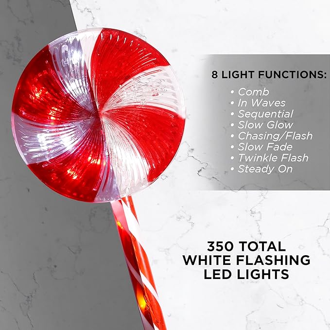 Alpine Corporation 28 Tall Outdoor Christmas Candy Cane Pathway Stake Lights with Multi-FunctionLED Set of 3 Festive Lawn and Garden Holiday Decor Red and White