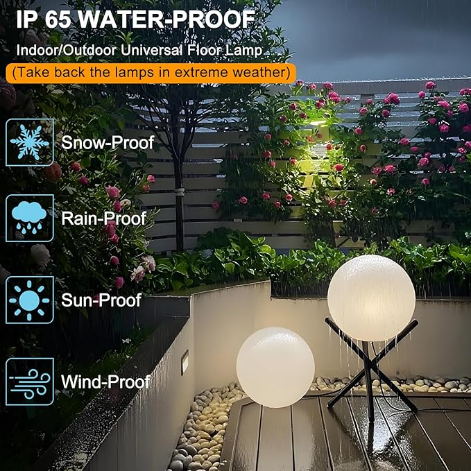 Lightdot Outdoor Floor Lamp 12-Inch LED Ball Light with Milky White Waterproof Shade - 10W 3000K Corn Globe Floor Lamps with Stable Black Tripod Base for Patio Garden Living Room Bedroom Plug&amp