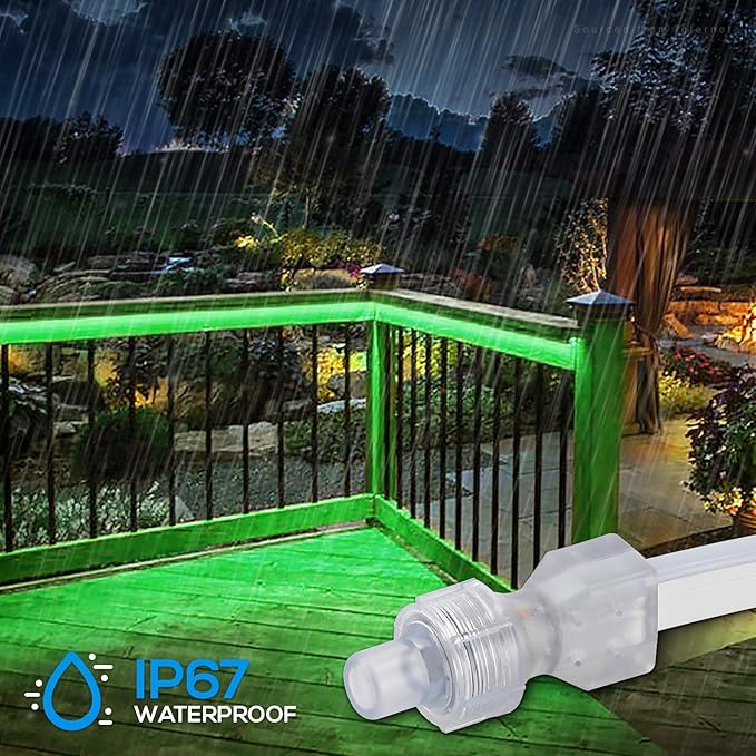 TORCHSTAR Premium 50ft LED Neon Rope Lights Easter &amp Spring Decoration Outdoor IP67 Waterproof 120V UL Plug ETL Listed Connectable Neon Light Strip for Shop Sign Max 3 Sets(150FT) Green Ligh