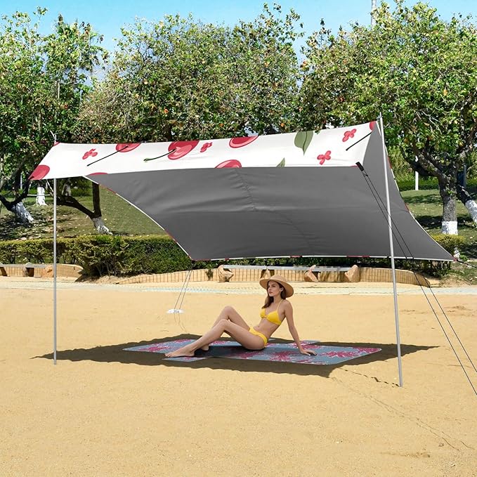 Camping Sun Shelters Cherry Berries on Stem Beach Canopy 126 * 110.2in