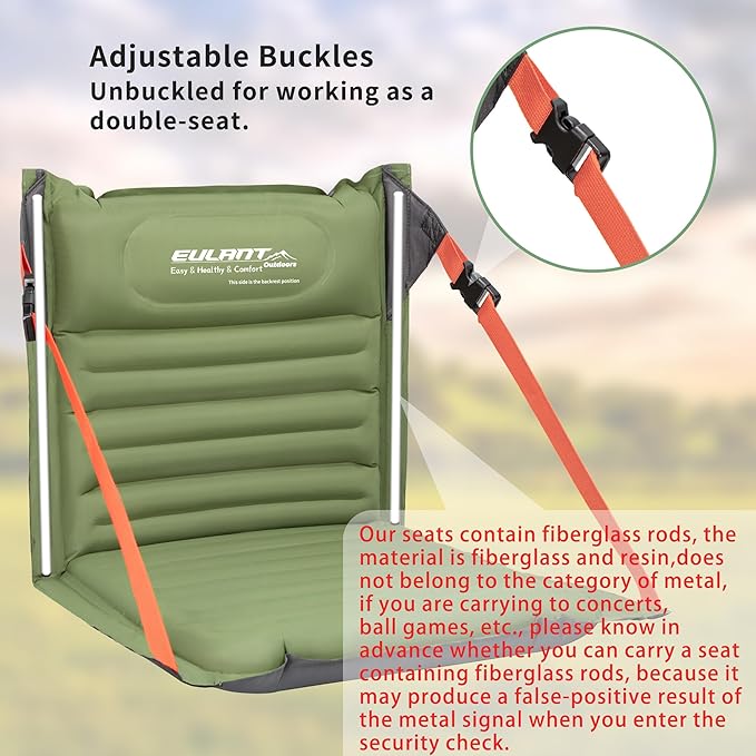 EULANT Lightweight Inflatable Folding Seats for Camping Chair with Back Support and Adjustable StrapsFoldable Bleacher Chairsfor Camping Hiking Sporting Events and Park