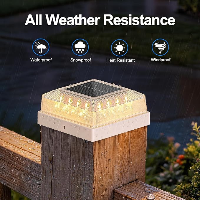 Brightever Solar Post Cap Lights Outdoor with 3 Lighting Modes 6-Pack Solar Fence Post Lights Waterproof Solar Powered Deck Post Lights Fits 4×4 Wood/Vinyl Posts Ideal for Garden Patio Porch White