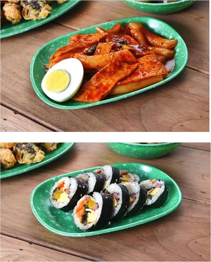 Retro Korean Tteokbokki Plate Set 6 Melamine Pieces Spoon Chopsticks 2 Ramen Bowls 2 Square Plates 3 Compartment Plate Sauce Dish
