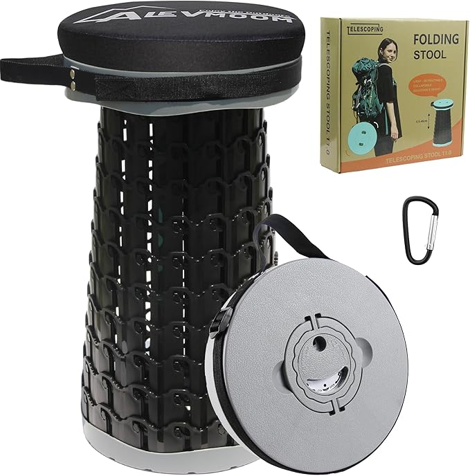 ALEVMOOM XXL 18.1 Telescoping Stool with Thick Cushion Portable Telescoping More Sturdy Capacity 880IbCollapsible Retractable Adjustable Folding Stool for Garden Hiking Fishing BBQ