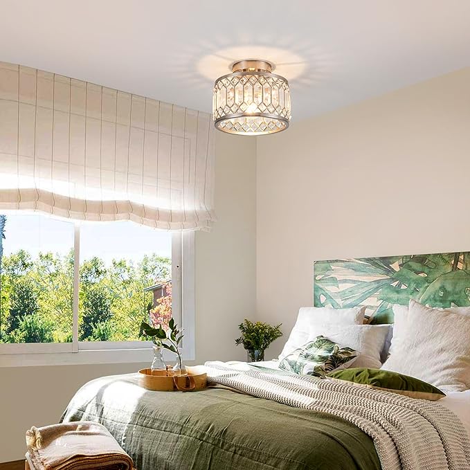 Crystal Ceiling Light Fixture Modern Semi Flush Mount Ceiling LightCrystal Chandelier for Kitchen Bedroom Bathroom Entryway Nickel Finish (Bulb not Included)