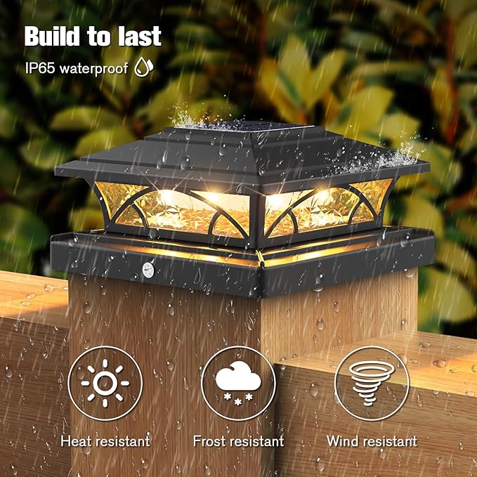 Solar Post Cap Lights Outdoor 6pack - Black Deck Fence Post Lights Solar Powered with 16LEDS 2 Lighting Modes 4x4/5x5/6x6 Waterproof Fence Post Lights for Garden Patio Porch Backyard
