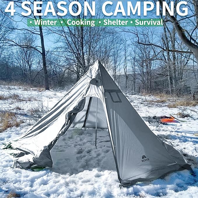 DANCHEL OUTDOOR Backpacking Hot Tent with Stove Jack 4 Season Lightweight Tipi Tent for 2/4/6 Person Winter Camping Hunting 10.5FT-16.4FT