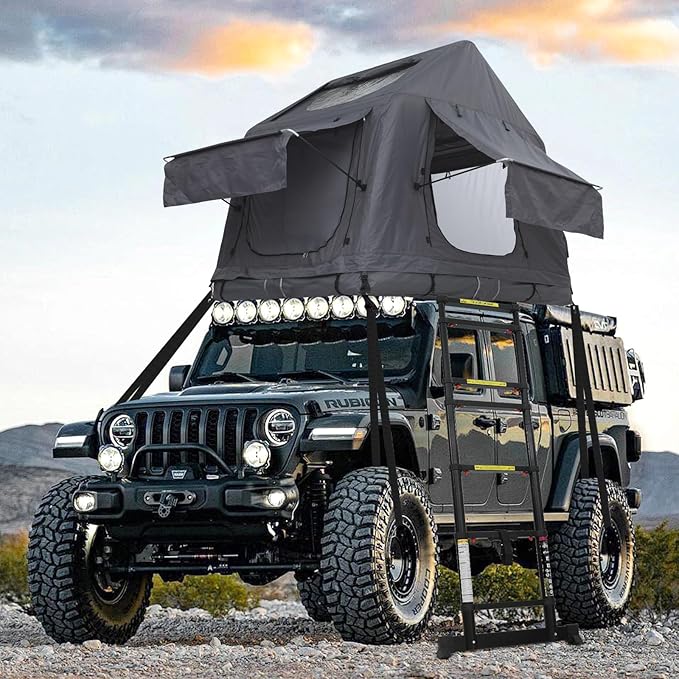 CDEN Inflatable Rooftop Tent SUV Truck Bed Tent 2-3 Person Pop-Up Car Roof Top Tent Overland Tents with Air Mattress Ladder Rainfly Pump for Camping Outdoor Travel